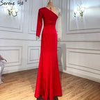Ruhigen Hill Red Satin Meerjungfrau Abendkleider Kleider 2024 Elegante Perlen Sexy Für Frauen Hochzeit Party LA71152 