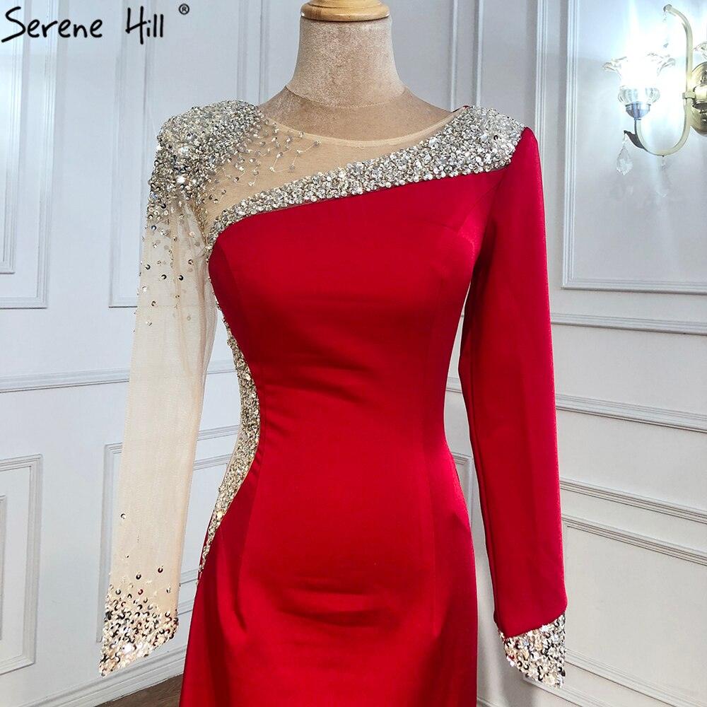 Ruhigen Hill Red Satin Meerjungfrau Abendkleider Kleider 2024 Elegante Perlen Sexy Für Frauen Hochzeit Party LA71152 