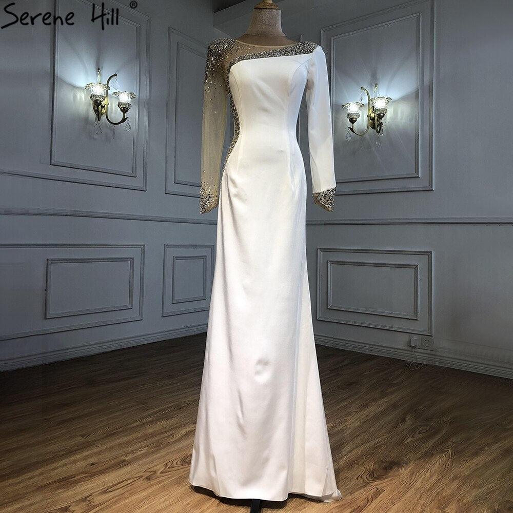Ruhigen Hill Red Satin Meerjungfrau Abendkleider Kleider 2024 Elegante Perlen Sexy Für Frauen Hochzeit Party LA71152 