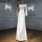 Ruhigen Hill Red Satin Meerjungfrau Abendkleider Kleider 2024 Elegante Perlen Sexy Für Frauen Hochzeit Party LA71152 