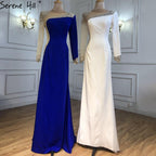 Ruhigen Hill Red Satin Meerjungfrau Abendkleider Kleider 2024 Elegante Perlen Sexy Für Frauen Hochzeit Party LA71152 