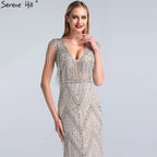Serene Hill Silver Beading Tassel Luxury Evening Dresses Gowns Cap Sleeves Mermaid Elegant For Women Party LA60830