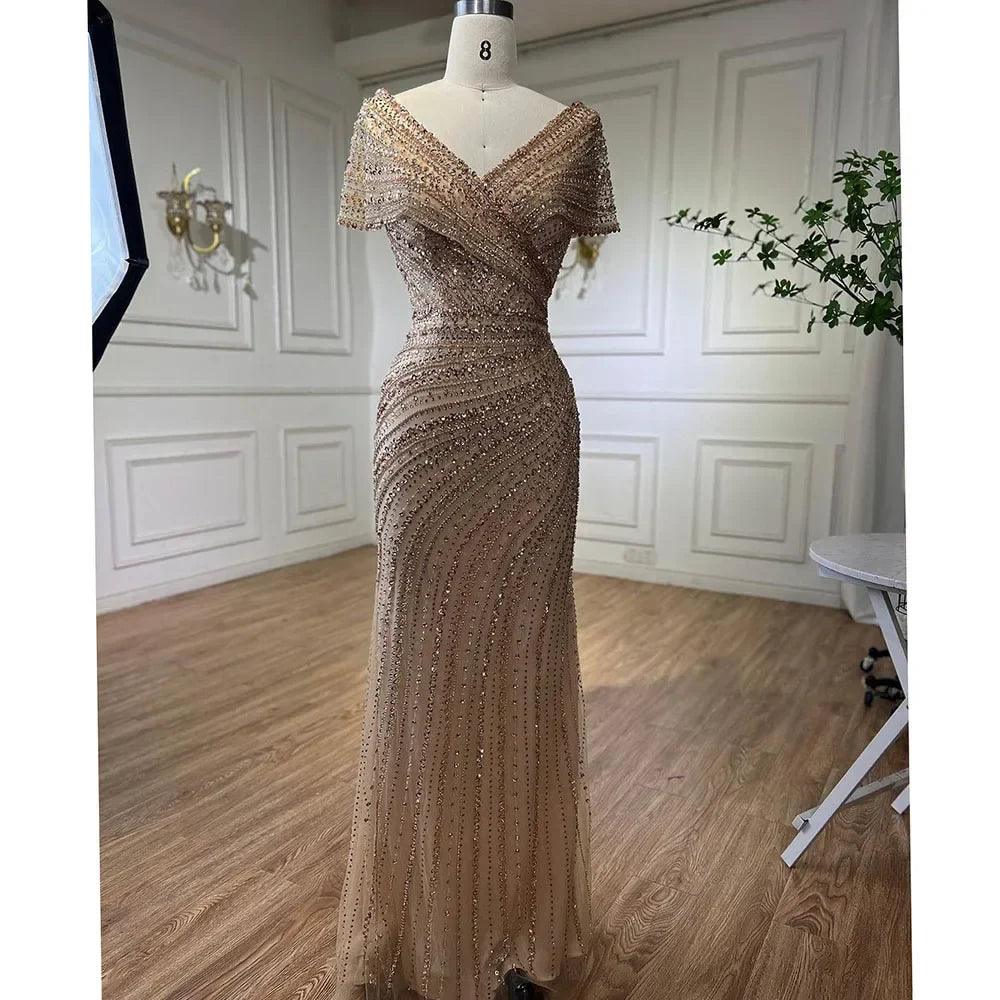 Serene Hill Silber Meerjungfrau Elegante Abendkleider Kleider Perlen Luxus Sparkle 2024 Für Frauen Party LA71686 