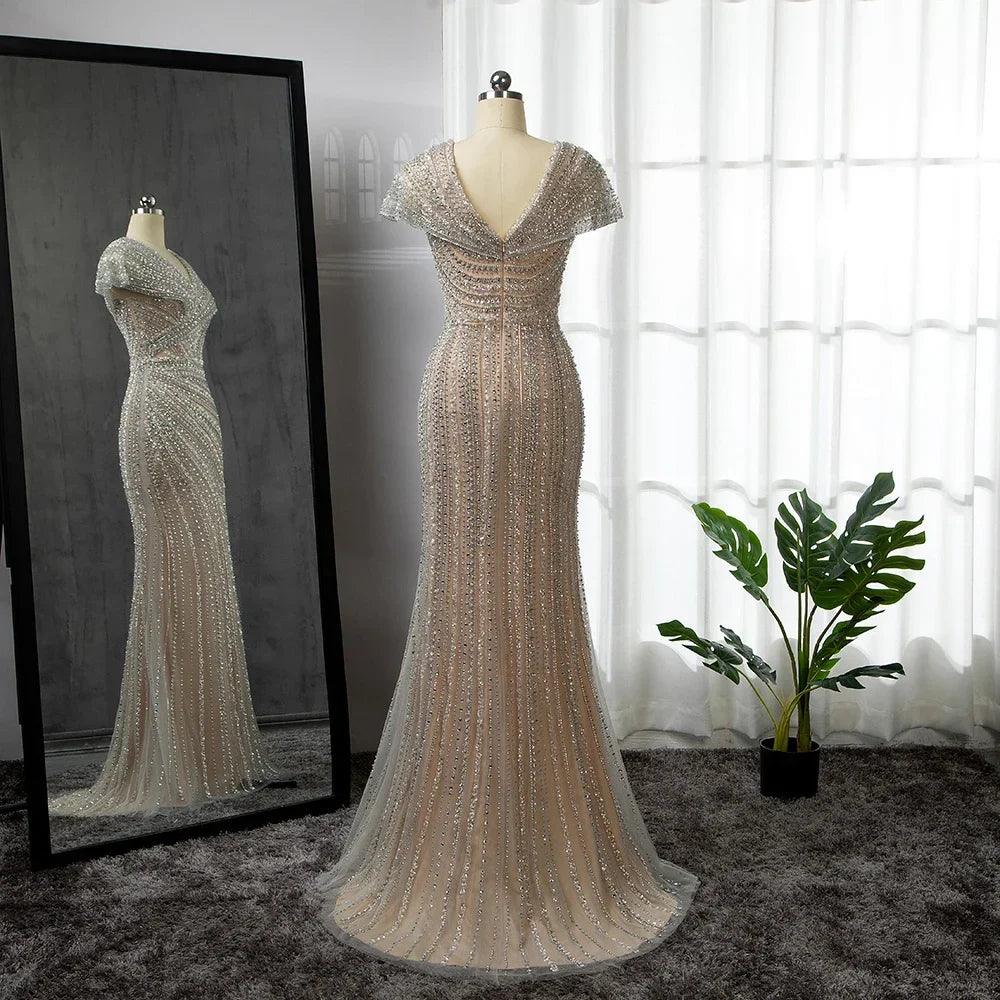 Serene Hill Silber Meerjungfrau Elegante Abendkleider Kleider Perlen Luxus Sparkle 2024 Für Frauen Party LA71686 