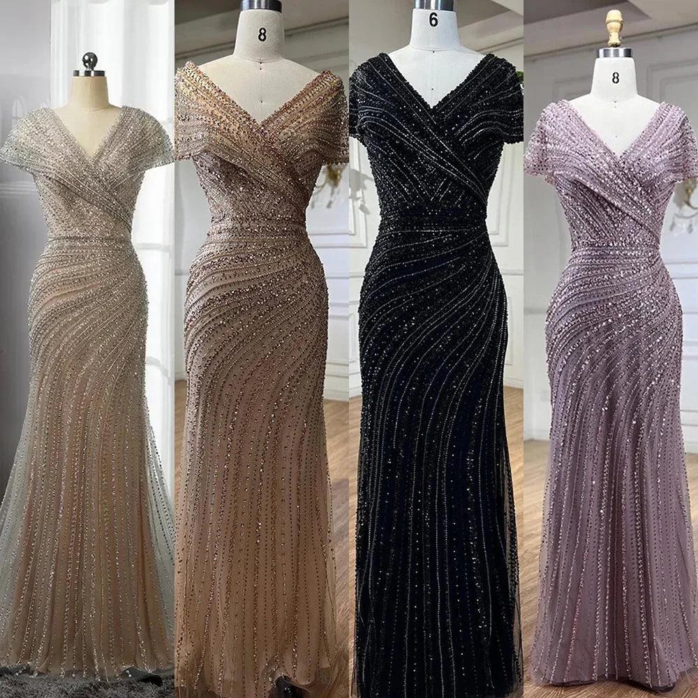 Serene Hill Silber Meerjungfrau Elegante Abendkleider Kleider Perlen Luxus Sparkle 2024 Für Frauen Party LA71686 