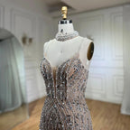 Serene Hill Silver Nude Mermaid Spaghetti with split Strap Beaded Evening Dresses Prom Gowns For Woman Party 2024 LA72047B