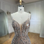 Serene Hill Silver Nude Mermaid Spaghetti with split Strap Beaded Evening Dresses Prom Gowns For Woman Party 2024 LA72047B
