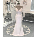 Vestido de novia de sirena sin espalda con apliques de encaje bohemio sexy para novia, vestido de novia de tirantes finos para mujer, vestido de novia sirena