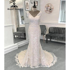 Vestido de novia NumberSea sexy con apliques de encaje color champán, sirena, sin espalda, para mujer 2024, vestido de novia hecho a medida, vestido de boda corte sirena 