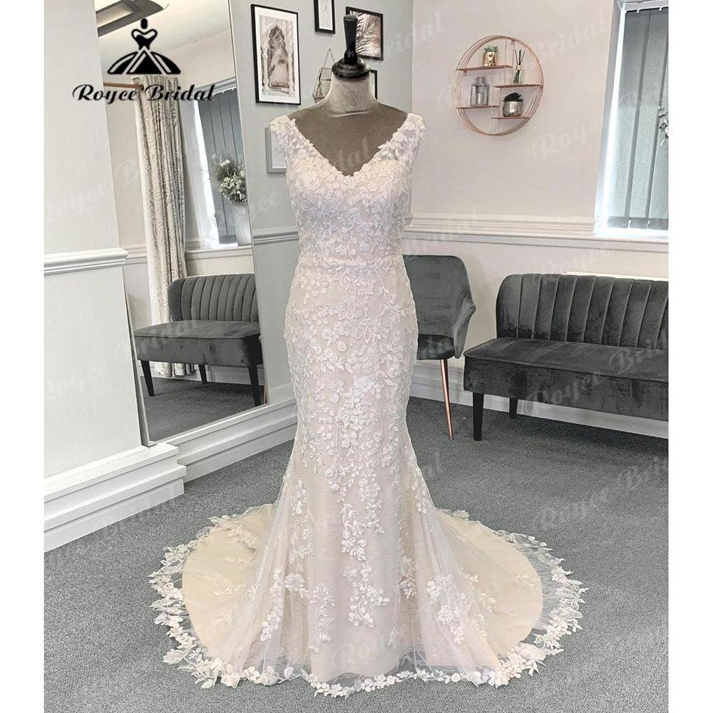 Vestido de novia NumberSea sexy con apliques de encaje color champán, sirena, sin espalda, para mujer 2024, vestido de novia hecho a medida, vestido de boda corte sirena 