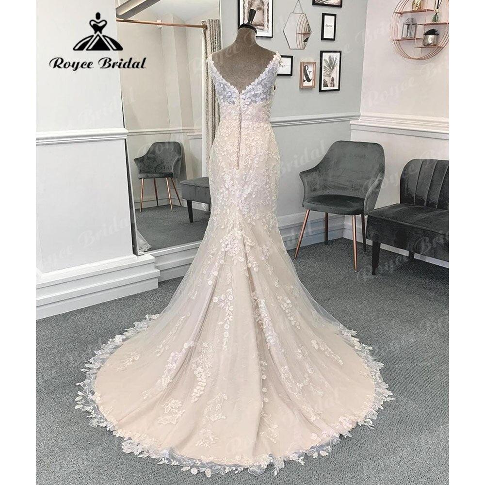 Vestido de novia NumberSea sexy con apliques de encaje color champán, sirena, sin espalda, para mujer 2024, vestido de novia hecho a medida, vestido de boda corte sirena 