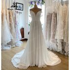 Sexy Spitzenstrand Chiffon V-Ausschnitt Off-Shoulder Hochzeitskleid für Damen Robe Boho Bohemian Hochzeitskleid Robe de Soirée de Mariage