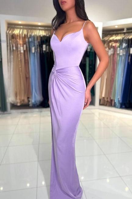 Vestidos de fiesta sexis largos de color lila con tirantes finos y corte sirena.