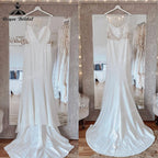 Sexy Meerjungfrau Spitze rückenfrei weiches Satin Damen Hochzeitskleid Spaghettiträger Brautkleider robe soirée mariage