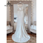 Sexy Meerjungfrau Spitze rückenfrei weiches Satin Damen Hochzeitskleid Spaghettiträger Brautkleider robe soirée mariage