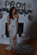 Vestidos de fiesta sexys con espalda abierta, escote corazón, sirena, lentejuelas y abertura