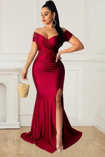 Vestido de fiesta sexy de talla grande con escote en V y abertura en las mangas cortas