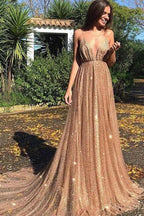 Vestidos de fiesta sexys con lentejuelas, tul, sin espalda, tirantes finos, cuello en V, largos