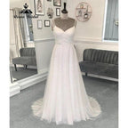 Vestido de novia de mujer sexy con tirantes finos, escote en V sin espalda, perlas, Vestido de recepción de la Robe Mariee para la novia, Vestidos de Novia