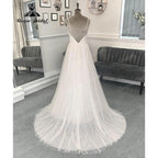 Vestido de novia de mujer sexy con tirantes finos, escote en V sin espalda, perlas, Vestido de recepción de la Robe Mariee para la novia, Vestidos de Novia