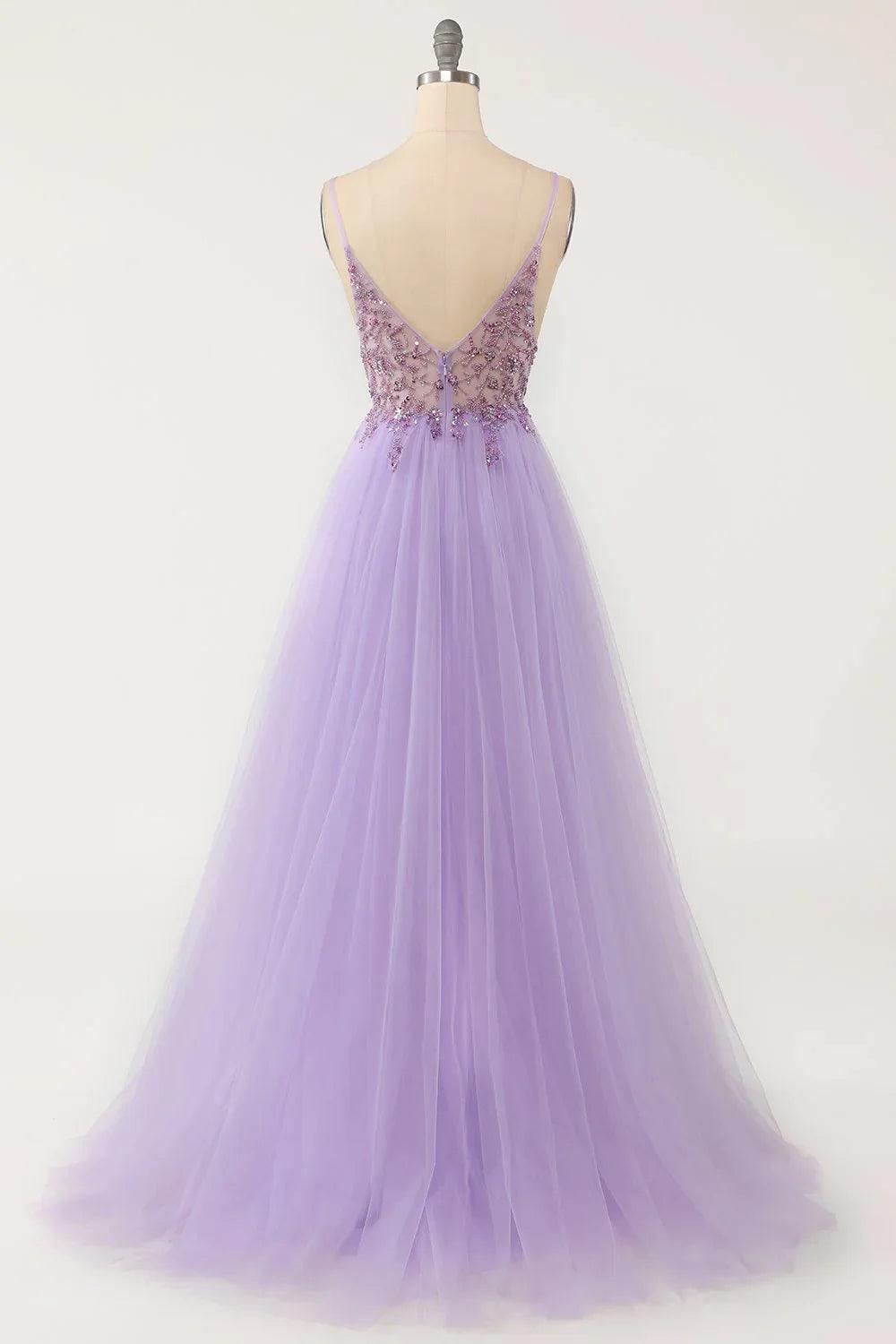 Vestidos de fiesta sexys de tul con tirantes finos, escote en V, cuentas y sin mangas
