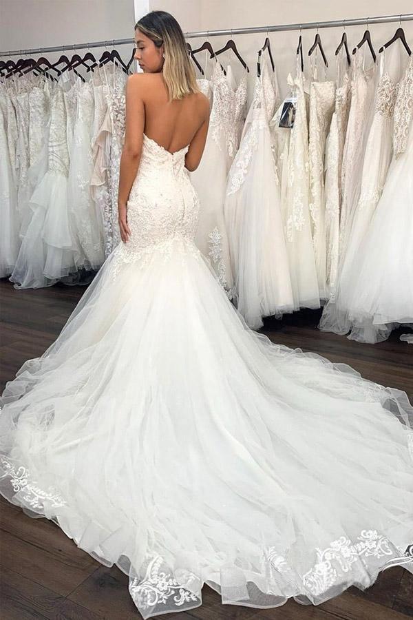 Vestido de novia NumberSea de encaje sexy con escote corazón y volantes, MW748