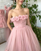 Vestido de novia de jardín rosa sin tirantes NumberSea para mujer, vestido de novia de playa con encaje y flores 2025 