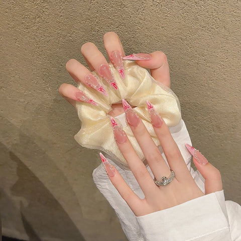 10pcs Handmade Press On Nails Long Pointed Aurora 3D Butterfly Designs False Nail Tips Removable French Style Fake Nail Patches