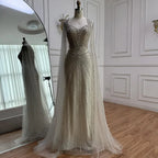 Dubai Luxuriöses Abendkleid mit nackten Cape-Ärmeln und Perlen LA72575A