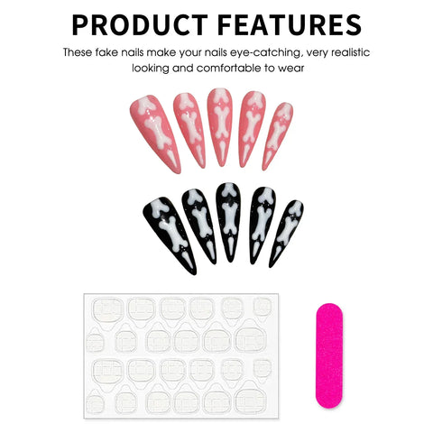 10pcs Halloween Theme Press On Nails Gradient Cat Claw Bone Handmade Fake Nails Pink And Black Long Stiletto False Nail Patches