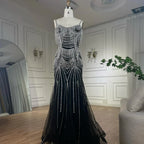 Luxuriöses nudefarbenes Meerjungfrauen-Abendkleid mit Kristallquasten