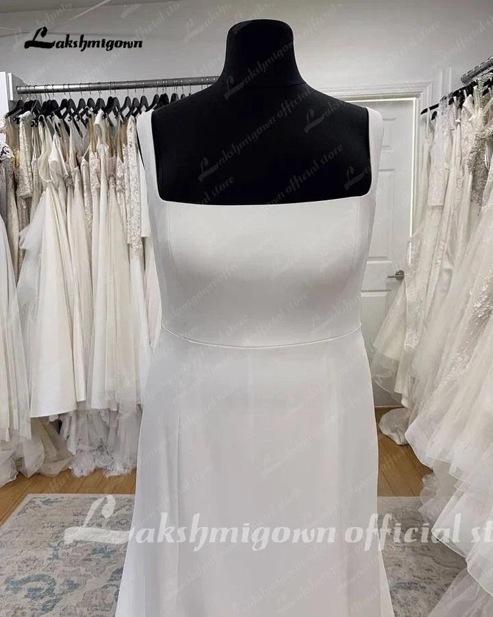 Vestidos de novia de sirena bohemios de talla grande NumberSea para mujer 2025, vestido de novia con escote redondo y encaje de crepé. 