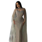 Vestido de Noche de Lujo con Capa y Cuentas de Caramelo de Dubái LA72811C
