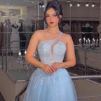 Serene Hill Blaues Spaghettiträger A-Linien One-Shoulder Ballkleid