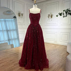 Luxury Sage Green Beaded A-Line Spaghetti Strap Evening Dress