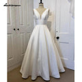 Vestido de novia NumberSea con escote en V y satén para mujer 2025, escote en V pronunciado, vestidos de novia civil con espalda abierta 