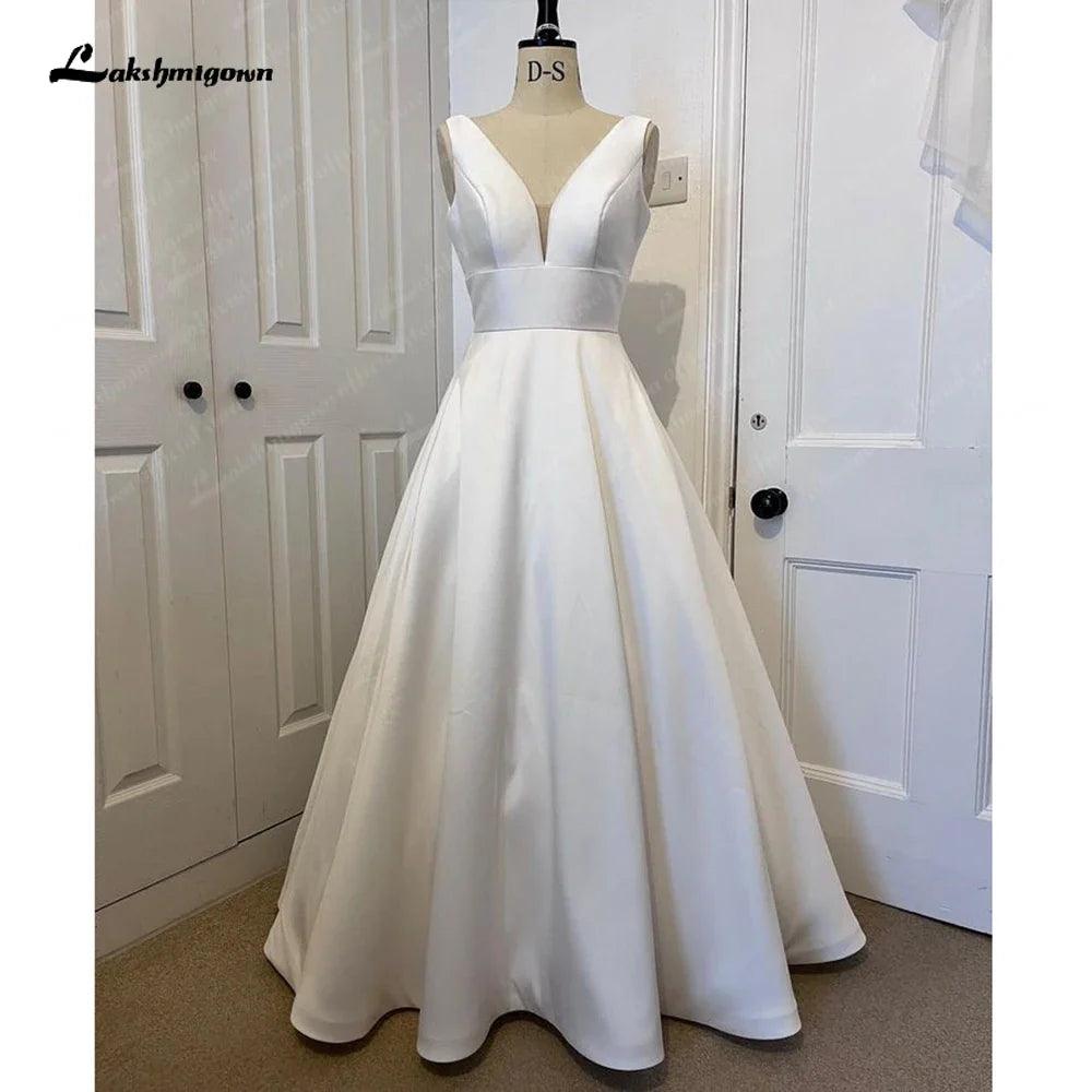 Vestido de novia NumberSea con escote en V y satén para mujer 2025, escote en V pronunciado, vestidos de novia civil con espalda abierta 