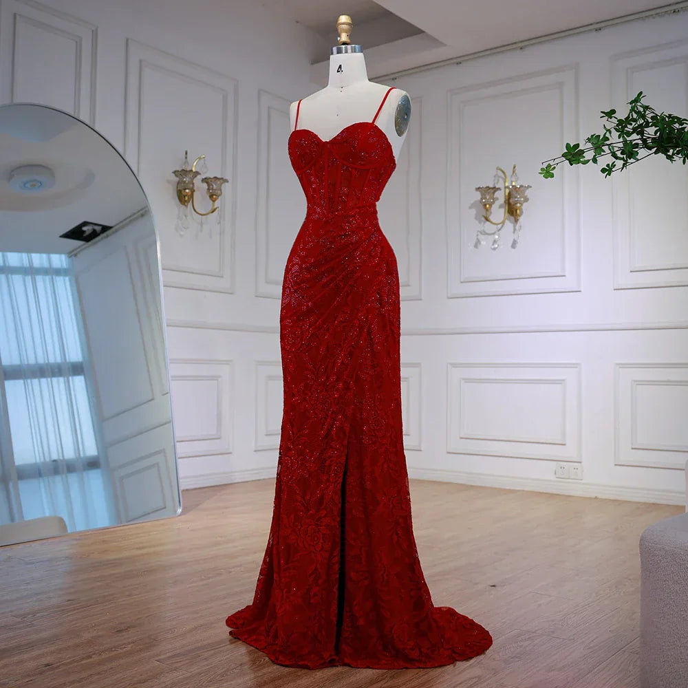 Elegant Red Prom Dress with Slit