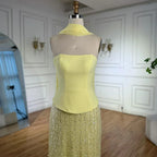 Vestido de noche de sirena de chifón amarillo de lujo con capa LA73007