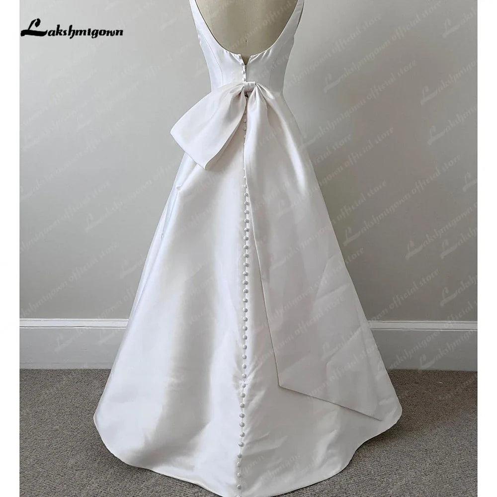 Vestidos de novia NumberSea de satén corte A para mujer 2025, vestidos de novia estilo civil, estilo bohemio playero con lazo. 