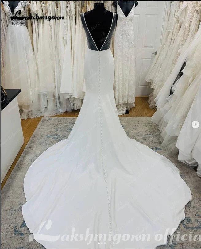 Vestidos de novia de sirena de satén NumberSea para novia con espalda descubierta, elegantes vestidos de novia bohemios. 