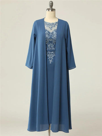 Kleider für die Brautmutter aus Spitze, Marineblau, mit Jacke und Flügelärmeln