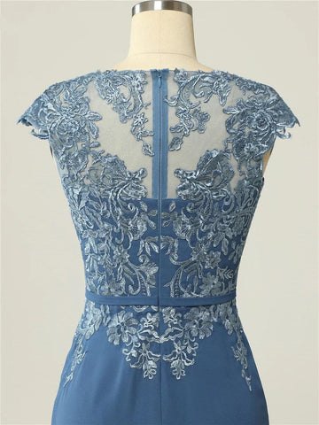 Kleider für die Brautmutter aus Spitze, Marineblau, mit Jacke und Flügelärmeln