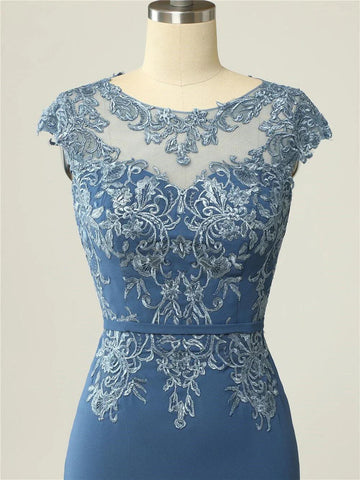 Kleider für die Brautmutter aus Spitze, Marineblau, mit Jacke und Flügelärmeln
