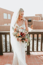 NumberSea Sheath Beaded V-neck Backless Lace Wedding Dresses, Wedding Gowns, MW704