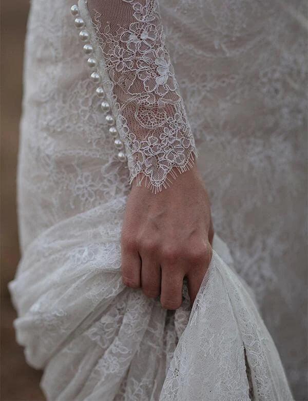 NumberSea Sheath Lace Long Sleeves Beaded Wedding Dresses, Vintage Bridal Gown