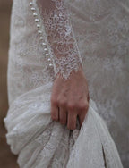 NumberSea Sheath Lace Long Sleeves Beaded Wedding Dresses, Vintage Bridal Gown