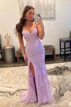 Vestido de fiesta largo con corsé negro, sin tirantes y encaje, con abertura