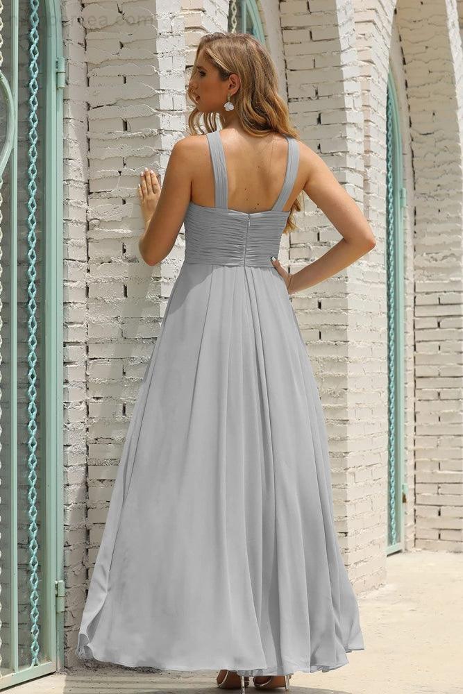 Numbersea Women Halter Chiffon Bridesmaid Dress A-line Long Formal Prom Gown SEA28015-numbersea