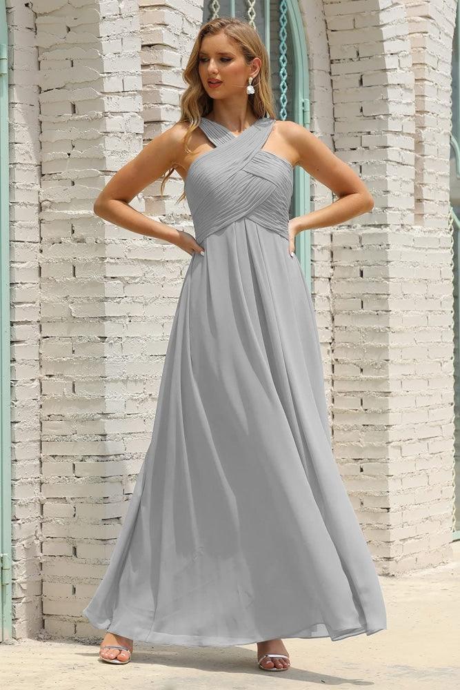 Numbersea Women Halter Chiffon Bridesmaid Dress A-line Long Formal Prom Gown SEA28015-numbersea
